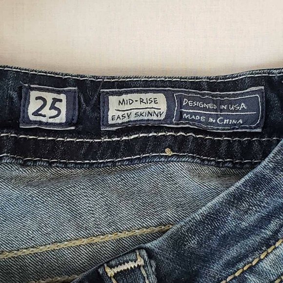 Miss Me Womens Easy Skinny Jeans Blue Cuffed Embroidered Dark Wash Mid-Rise 25 - Picture 10 of 15